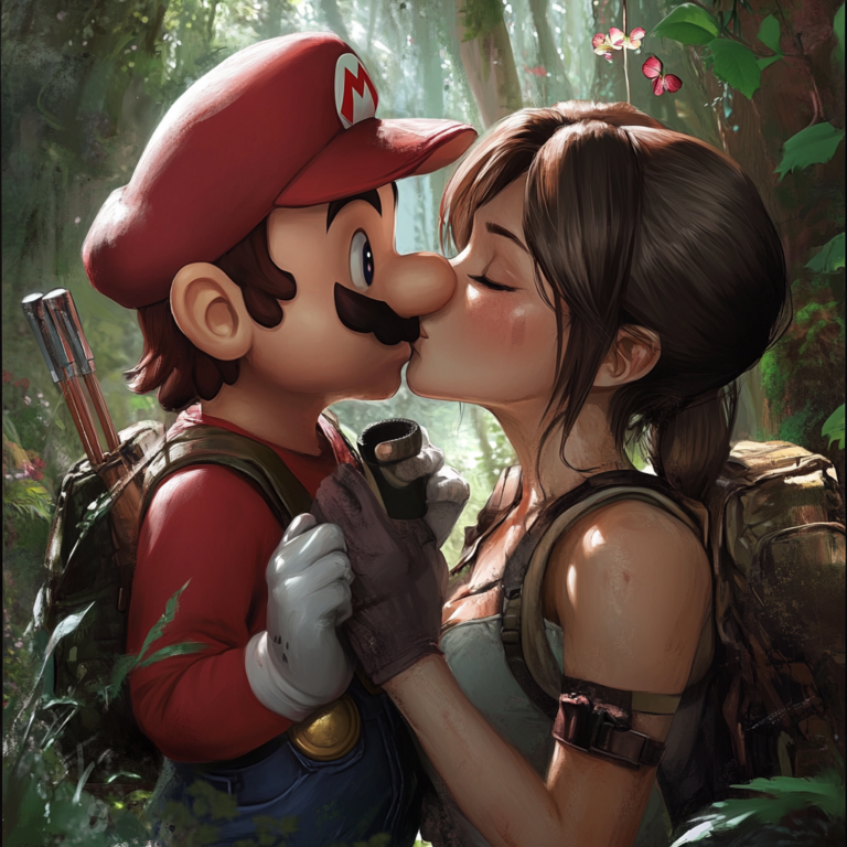 junni0rs_Lara_Croft_kissing_Mario_in_a_wonderland_cf90c8a4-8cf0-461a-8d24-2393f4e438dd