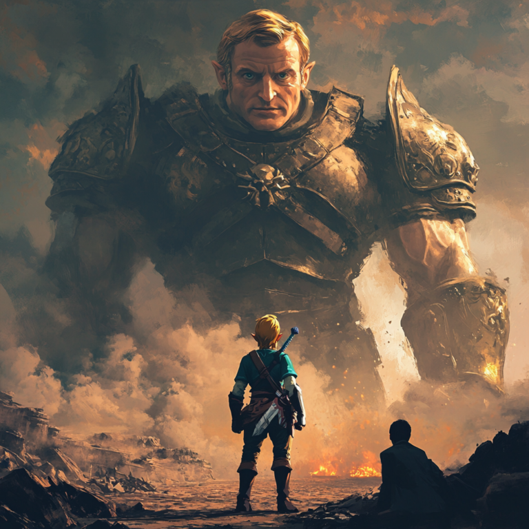 junni0rs_Link_from_Zelda_in_front_of_a_gigantic_Emmanuel_Macron_529b57fb-ef7d-434d-ab71-723e32bb8367